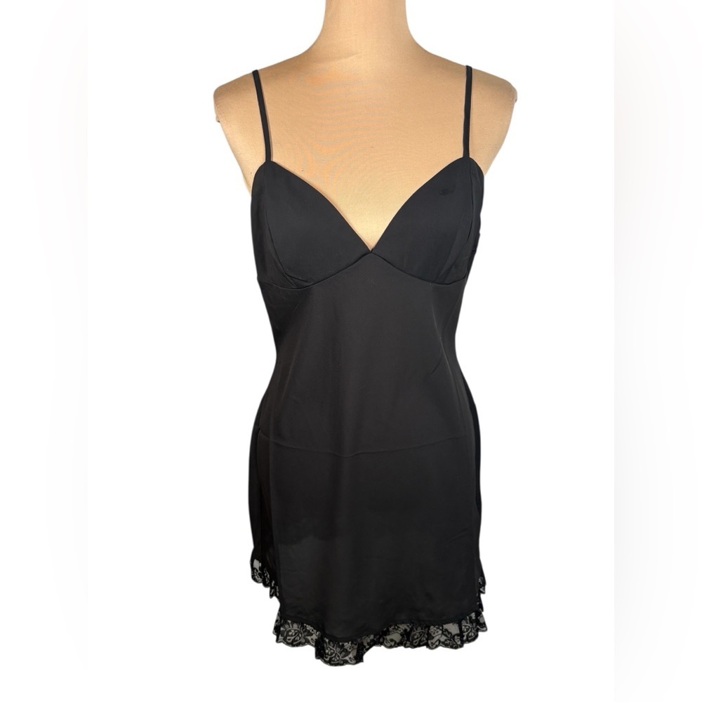 For Love And Lemons Black Slip Dress With Lace Trim size Medium